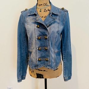 H&M Divided Womens Military Cotton Distressed Denim Jacket 40
